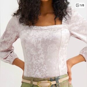 Anthropologie Jessima Shirt Blouse Velvet Long Puff Sleeves Pink Size Small